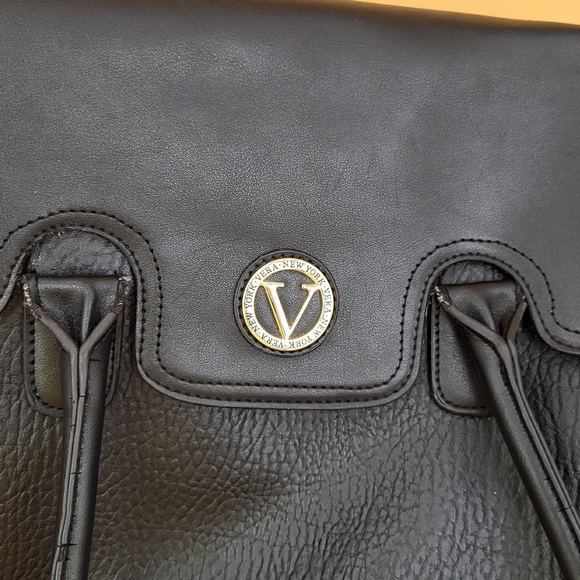 Vera New York Large Black Leather Tote/Handbag with Side Snap & Sig Logo Lining - Picture 12 of 13